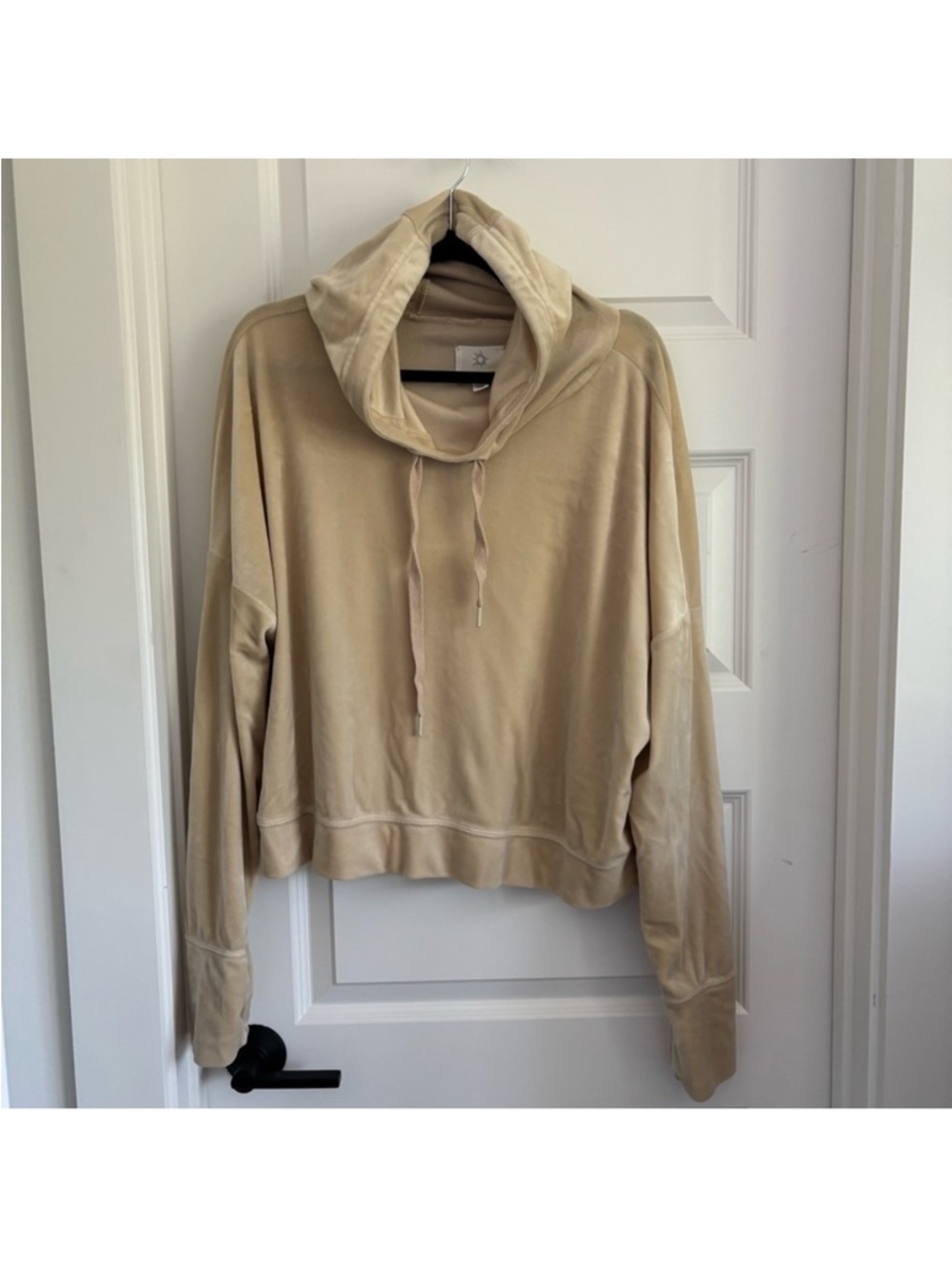 aerie Cream Velour Cowl Neck Hoodie